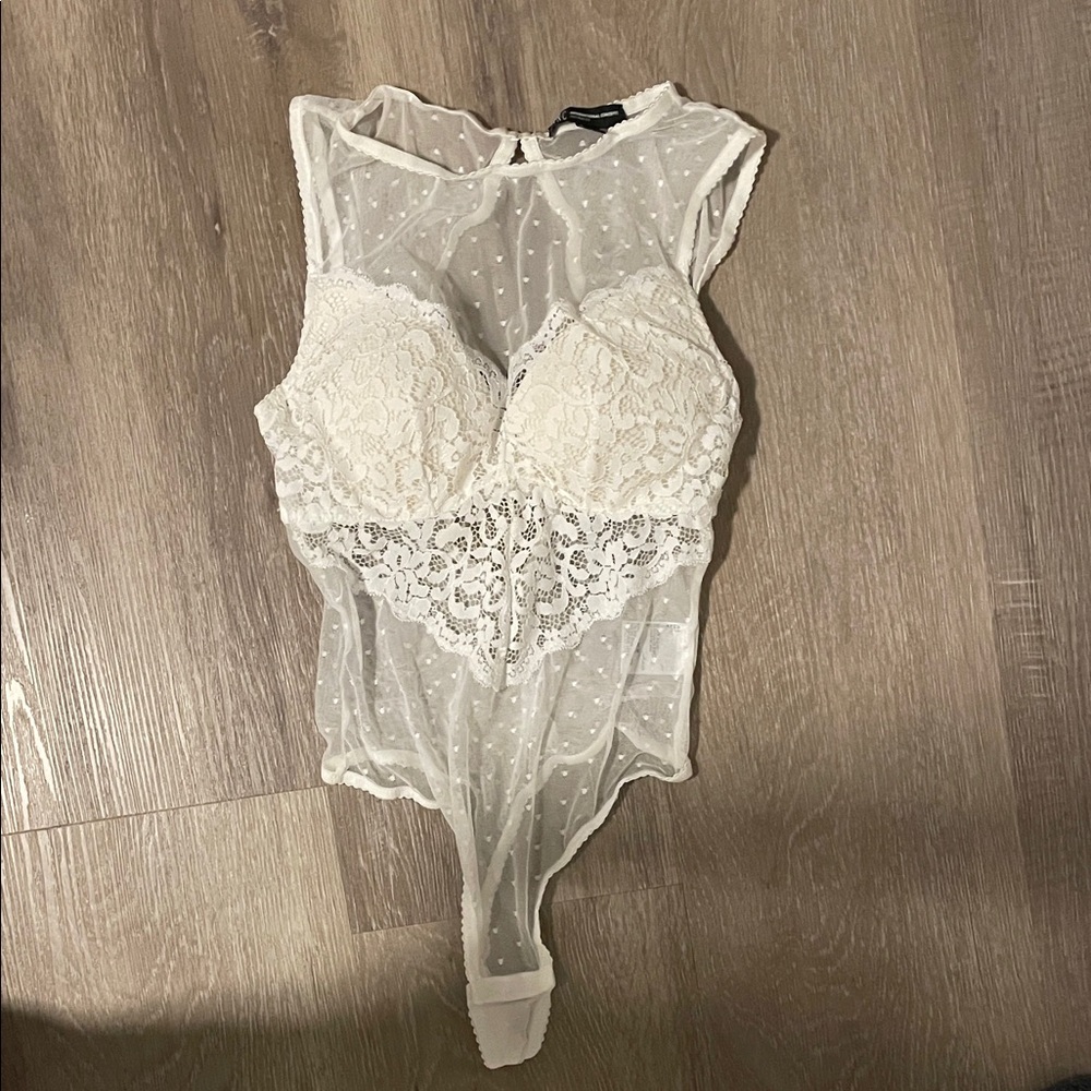 INC International Concepts Lace Bodysuit - Cream